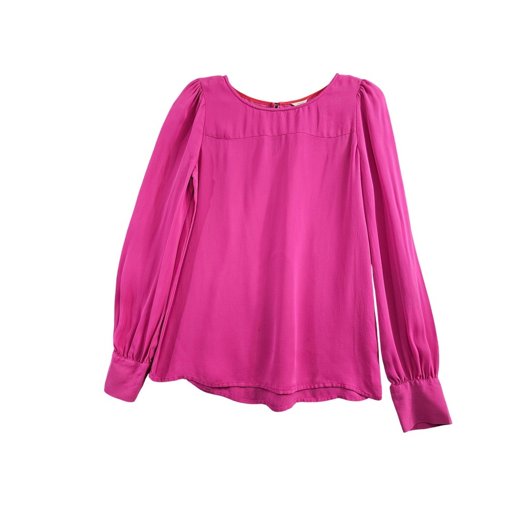 J.Crew Womens 100% Silk Long Sleeve Blouse Top Hot Pink Size 4 Style 58742 GUC